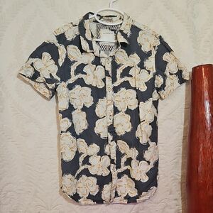 Kids Floral Button Down Shirt - Black and Cream